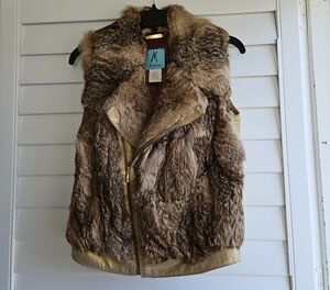 Marciano Brown Faux Fur Vest with Gold Trim